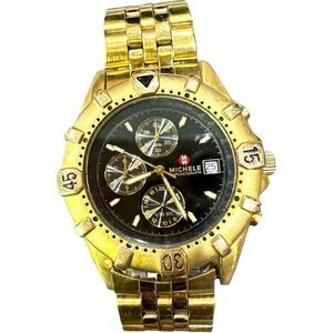 MICHELE Goldtone Chronograph Analog Swiss Watch